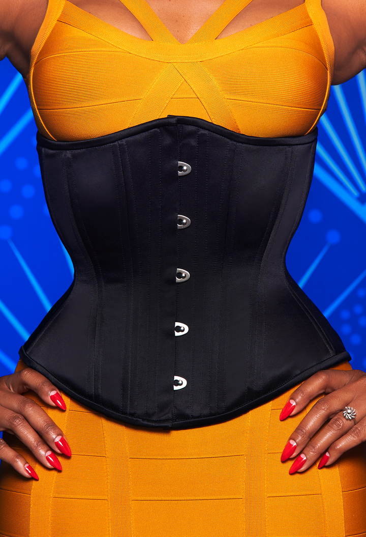 Midnight Signature Underbust corset in matte black satin front