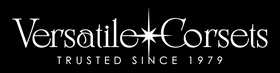 Versatile Corsets Trusted Since 1979 - black background logo with sparkle star