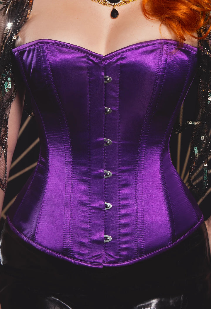 Saloon Overbust corset in purple satin front