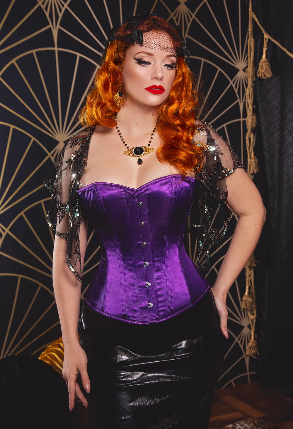 Cherry Dame Jules in Saloon Overbust corset in purple satin