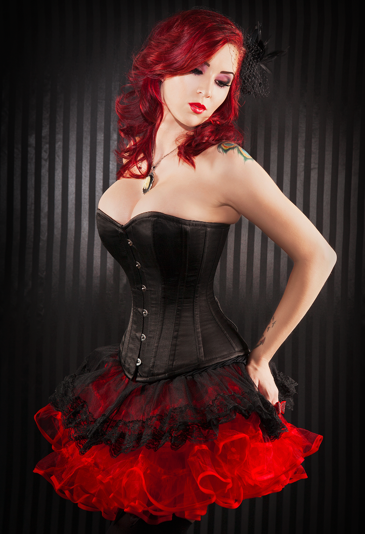 Rue Morge black and red lace overbust corset