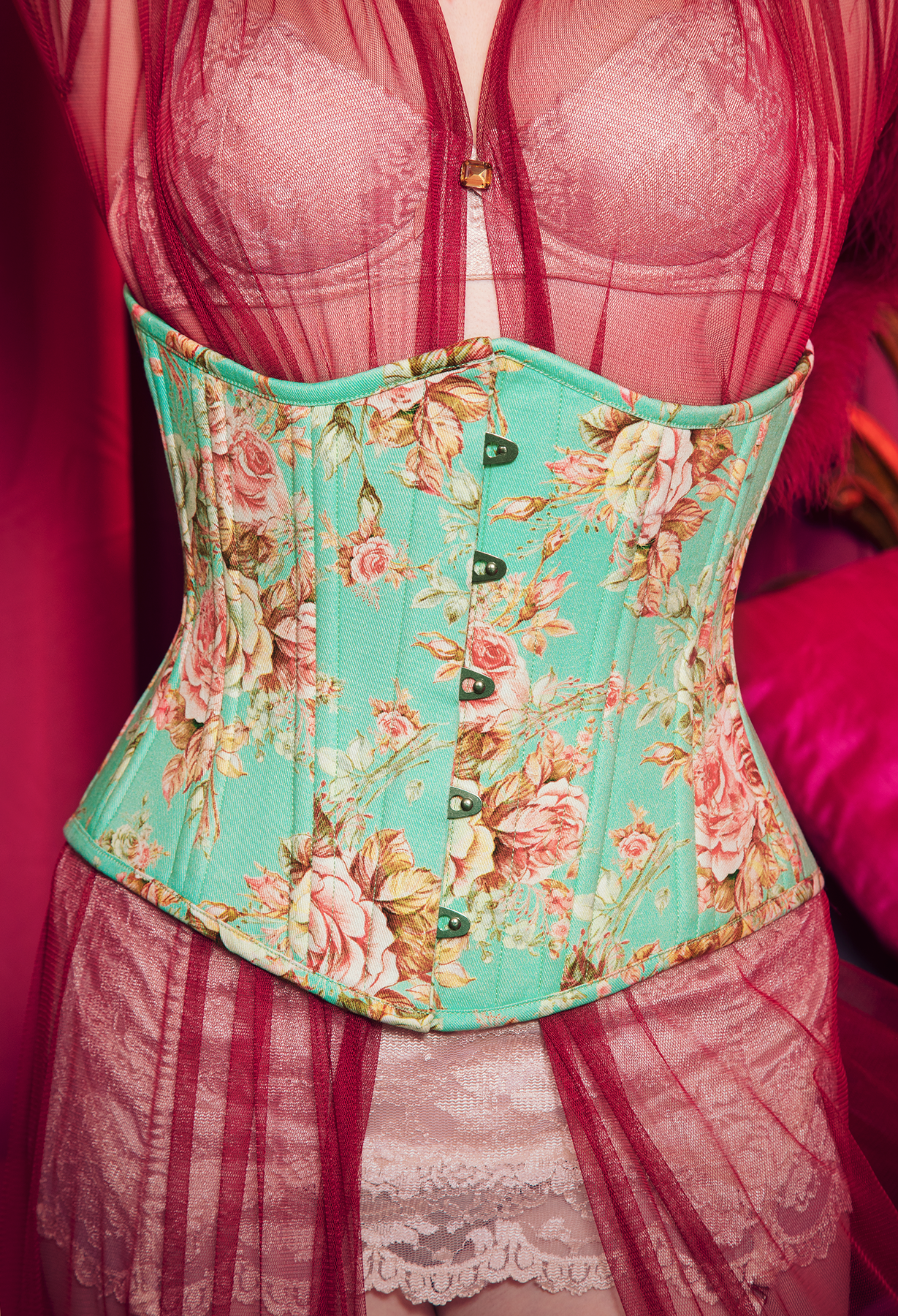 Victorian Riding Corset in Summer Floral - LAST CHANCE SALE